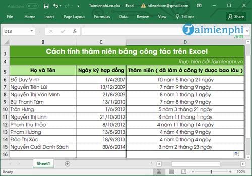 Picture 7 of How to calculate years of service in Excel, standard formula