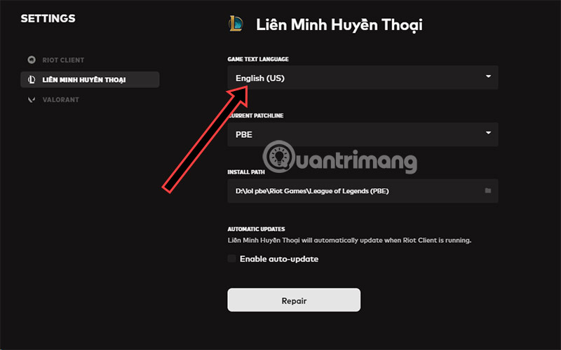 Picture 3 of How to change the PBE to Vietnamese, localize LOL PBE into Vietnamese.