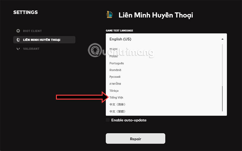 Picture 4 of How to change the PBE to Vietnamese, localize LOL PBE into Vietnamese.