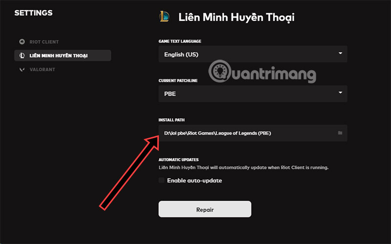 Picture 5 of How to change the PBE to Vietnamese, localize LOL PBE into Vietnamese.
