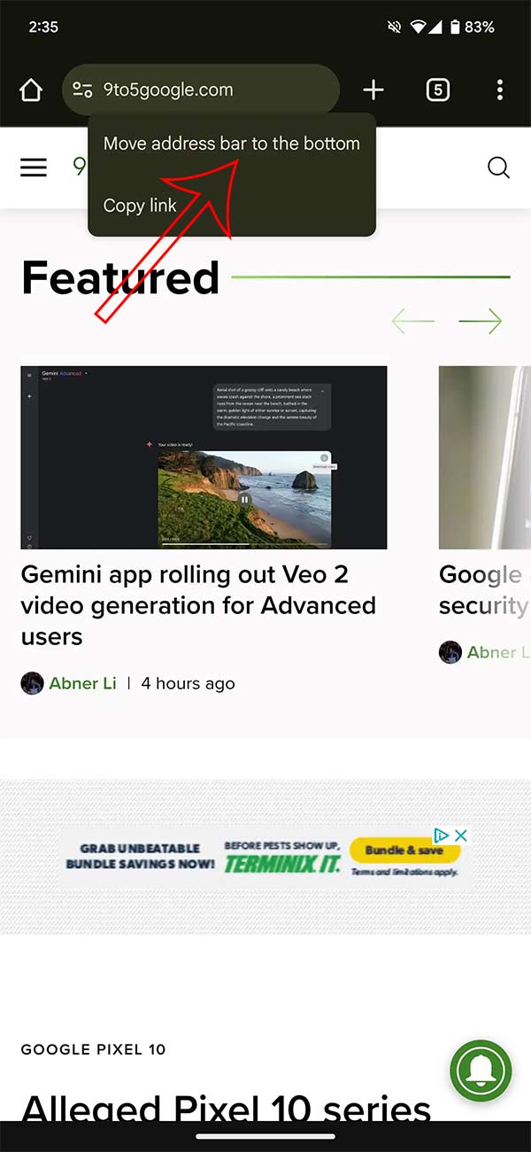 How to move Chrome Android address bar down Picture 1