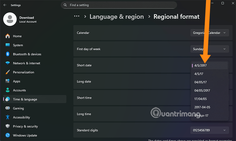 Picture 5 of How to change the date and time format on Windows, change the slash to a dot.
