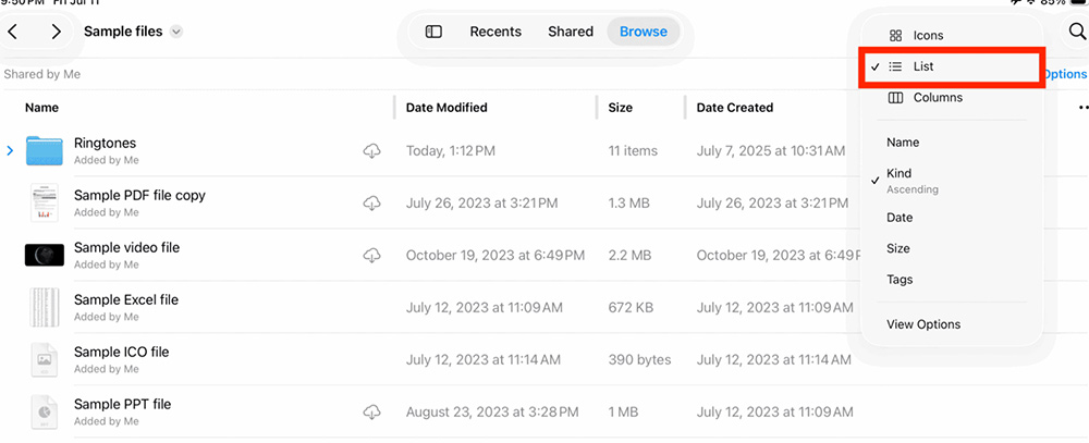 How to change the appearance of the Files app Picture 1