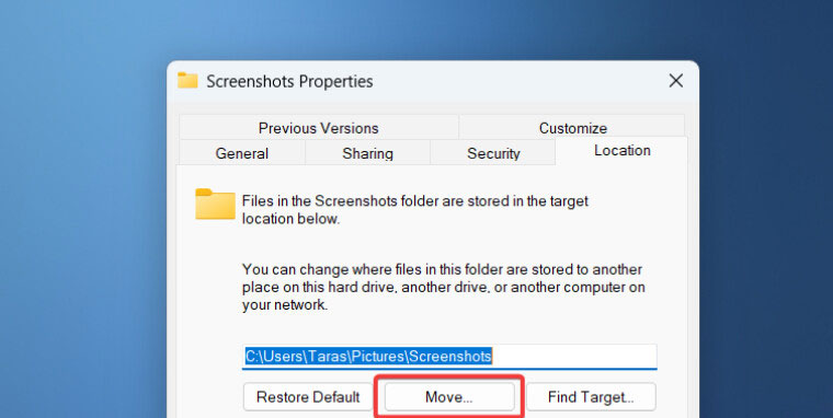 How to change the default screenshot saving folder on Windows 10 and 11 Picture 5