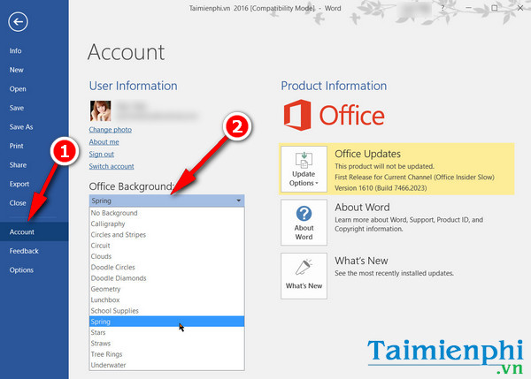 Picture 8 of How to change the Office 2016 interface to make it look better.