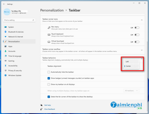 Picture 3 of How to change the Taskbar position on Windows 11 to the left, right, top, or bottom.