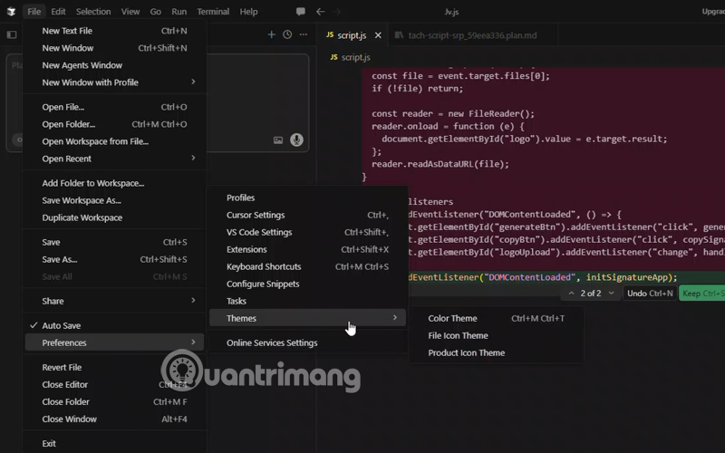 Picture 1 of How to change the theme in Cursor