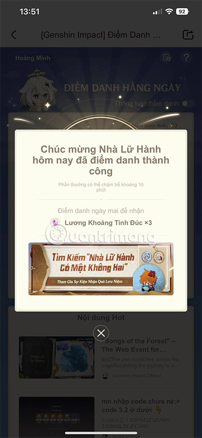 How to check in Genshin Impact to receive gifts Picture 5