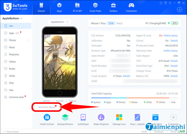 Picture 4 of How to check iPhone IMEI using 3utools: the simplest and most accurate method.