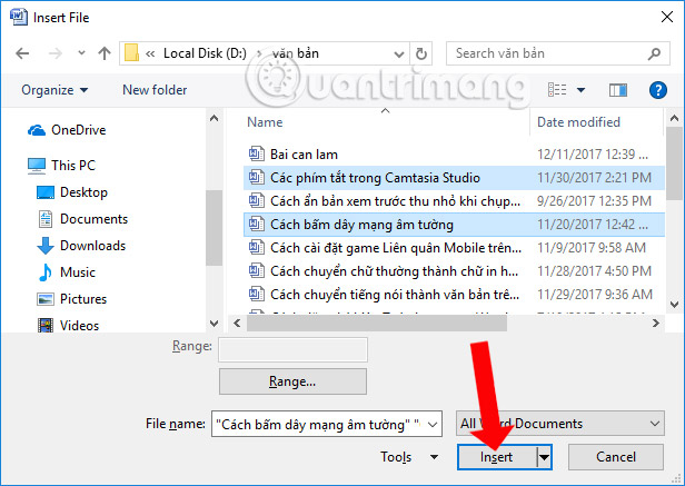 How to combine multiple Word files into a single file - Features available on Word Picture 10