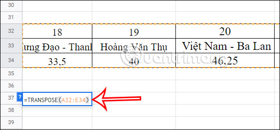 How to convert columns to rows in Google Sheets and vice versa Picture 3