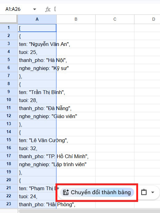 How to convert content into a Google Sheets table in a flash. Picture 1