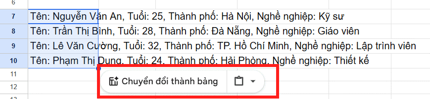 How to convert content into a Google Sheets table in a flash. Picture 8