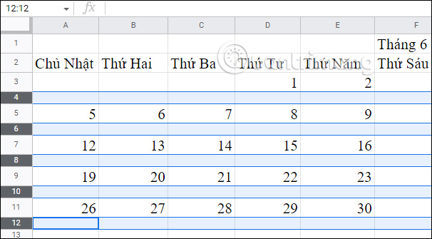 Picture 12 of How to create a calendar in Google Sheets