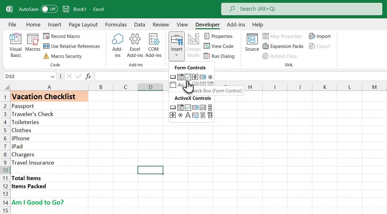 Picture 4 of How to create a checklist in Microsoft Excel