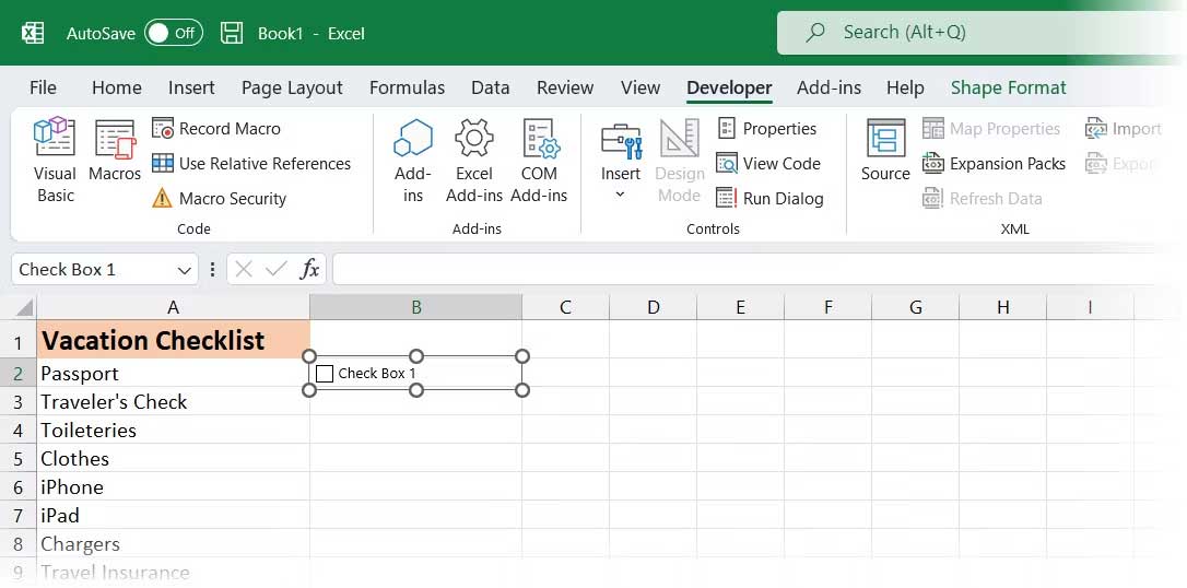 Picture 5 of How to create a checklist in Microsoft Excel