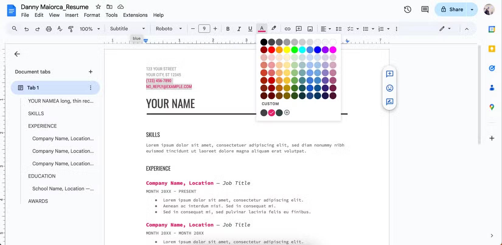 How to Create a Professional Resume in Google Docs Picture 3