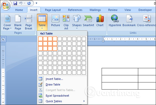 Picture 1 of How to create a table in Word 2007
