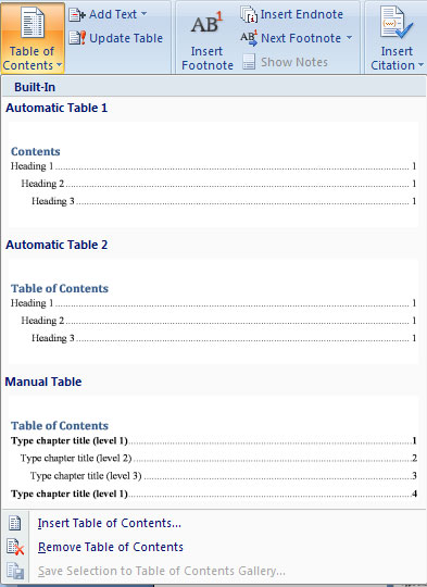 Picture 4 of How to create an automatic table of contents in Word 2019/2016/2010/2007