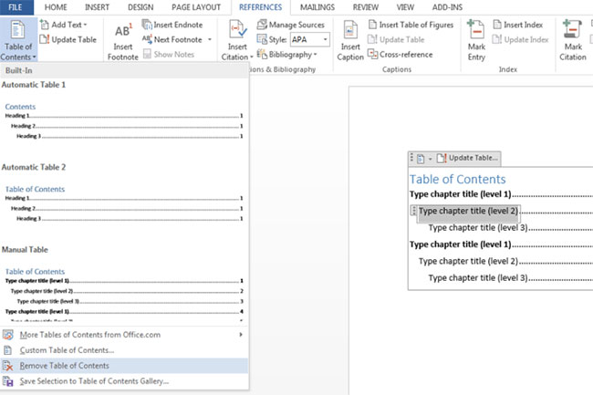 Picture 9 of How to create an automatic table of contents in Word 2019/2016/2010/2007