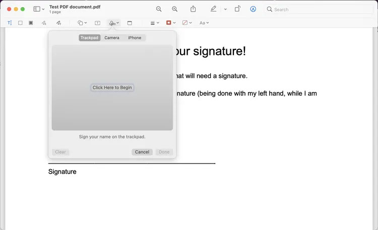 Picture 1 of How to create and insert a signature into a PDF file on a Mac