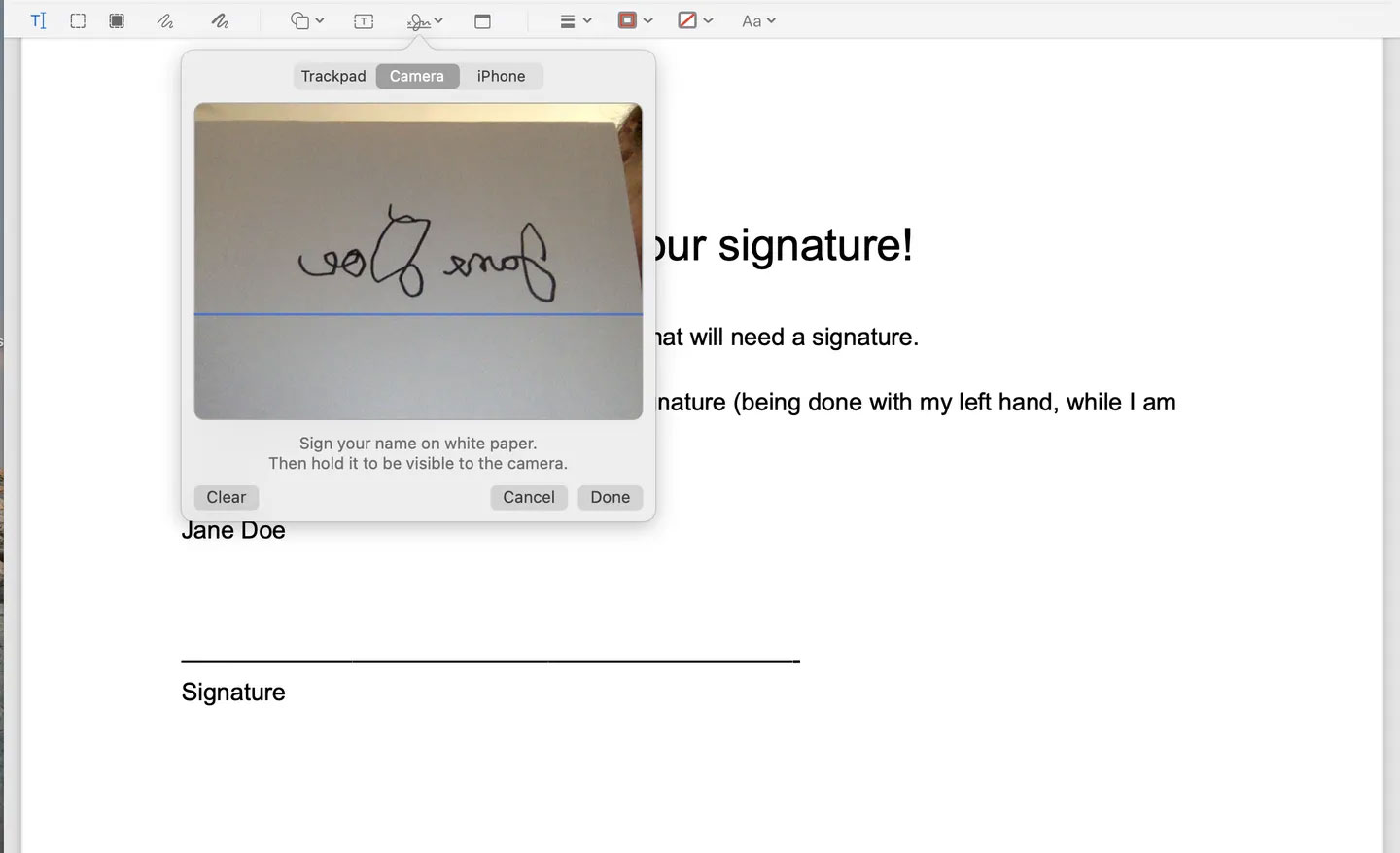 Picture 2 of How to create and insert a signature into a PDF file on a Mac