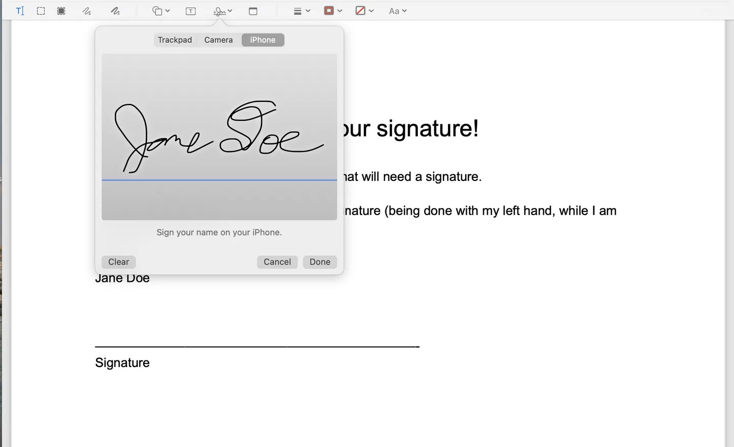 Picture 5 of How to create and insert a signature into a PDF file on a Mac