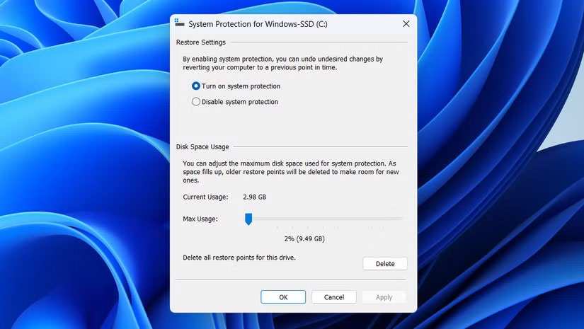 How to delete old Windows restore points to free up space Picture 3