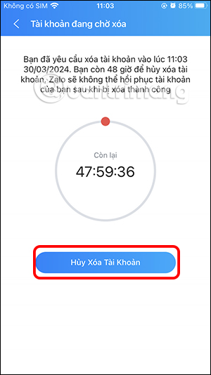 Picture 10 of How to delete a Zalo account on your phone, cancel the deletion of a Zalo account.