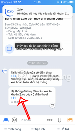 Picture 12 of How to delete a Zalo account on your phone, cancel the deletion of a Zalo account.