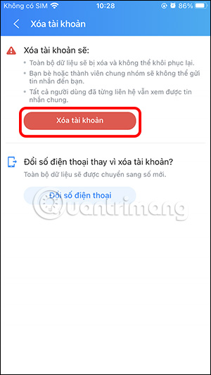 Picture 4 of How to delete a Zalo account on your phone, cancel the deletion of a Zalo account.