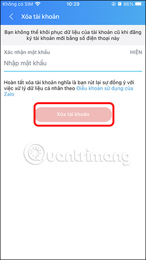 Picture 6 of How to delete a Zalo account on your phone, cancel the deletion of a Zalo account.