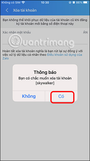 Picture 7 of How to delete a Zalo account on your phone, cancel the deletion of a Zalo account.