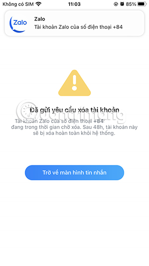 Picture 8 of How to delete a Zalo account on your phone, cancel the deletion of a Zalo account.