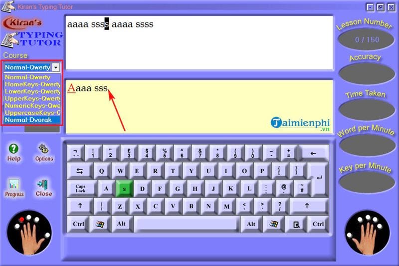 Picture 12 of How to download and use Kiran's Typing Tutor to practice 10-finger typing.