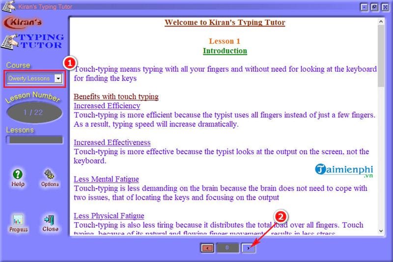 Picture 5 of How to download and use Kiran's Typing Tutor to practice 10-finger typing.