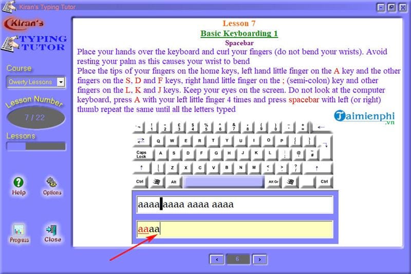 Picture 6 of How to download and use Kiran's Typing Tutor to practice 10-finger typing.