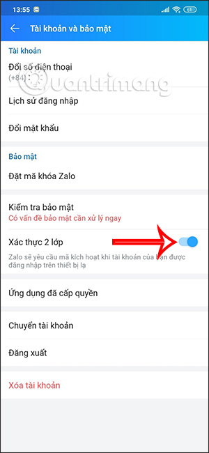 How to enable 2-layer authentication on Zalo Picture 5