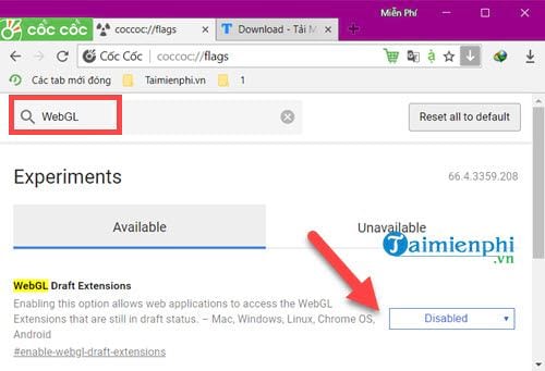 Picture 9 of How to enable and disable WebGL on Chrome, Cốc Cốc, and Firefox browsers.