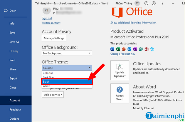Picture 8 of How to enable Dark Mode in Office 2019 to protect your eyes.