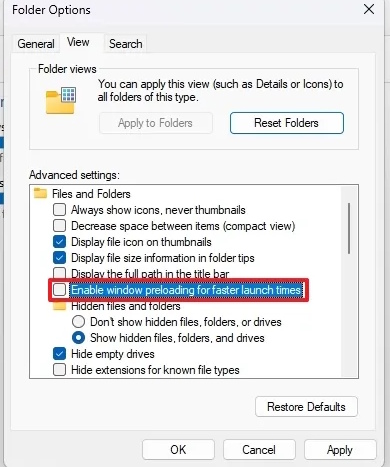 How to enable preloading File Explorer Windows 11 Picture 2