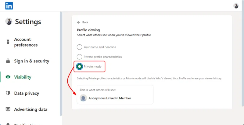 How to Enable LinkedIn Privacy Mode to Browse Anonymously Picture 3