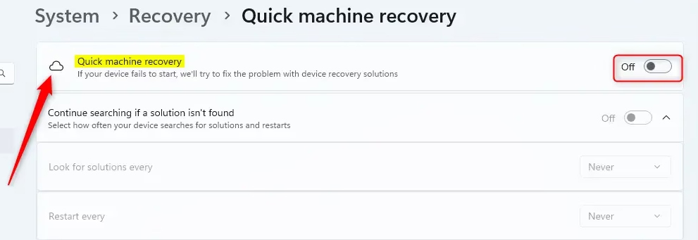 How to enable Quick Machine Recovery Windows 11 Picture 3