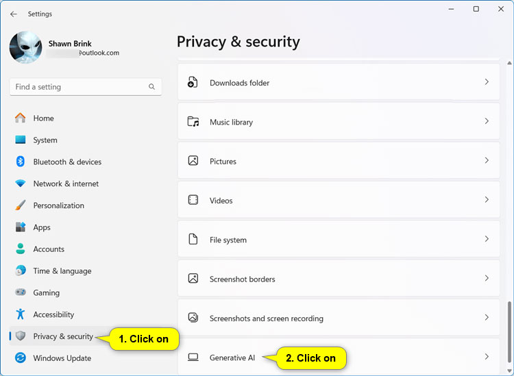 How to enable/disable application access to Generative AI in Windows 11 Picture 5