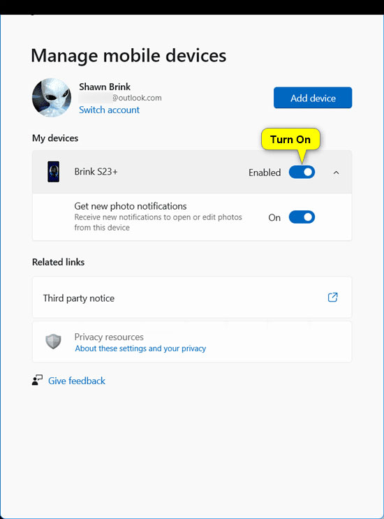 How to enable/disable mobile devices in Windows 11 Picture 3