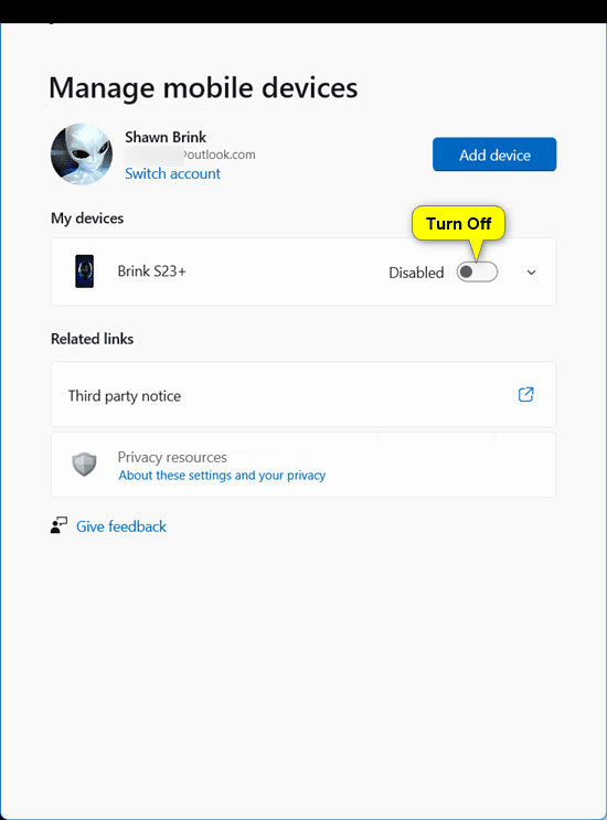 How to enable/disable mobile devices in Windows 11 Picture 4