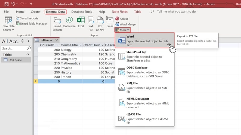 How to export Microsoft Access data to Word Picture 3