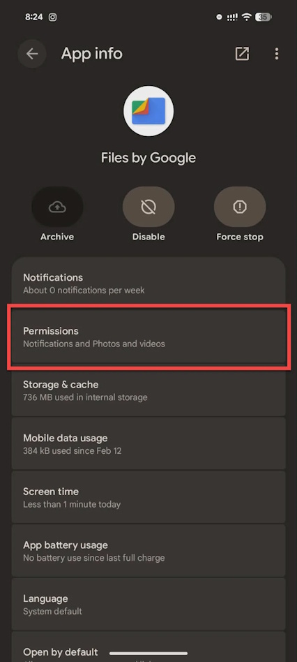 Downloads category in Files by Google on Android