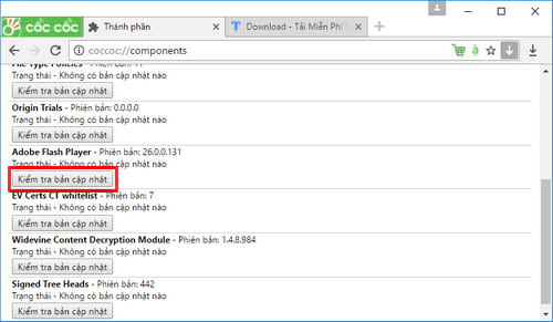 Picture 8 of How to fix the Flash blocking error due to outdated technology on Chrome and Cốc Cốc browsers.