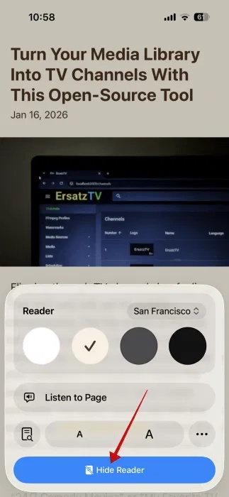 How to force Reader Mode to display on all websites Picture 4
